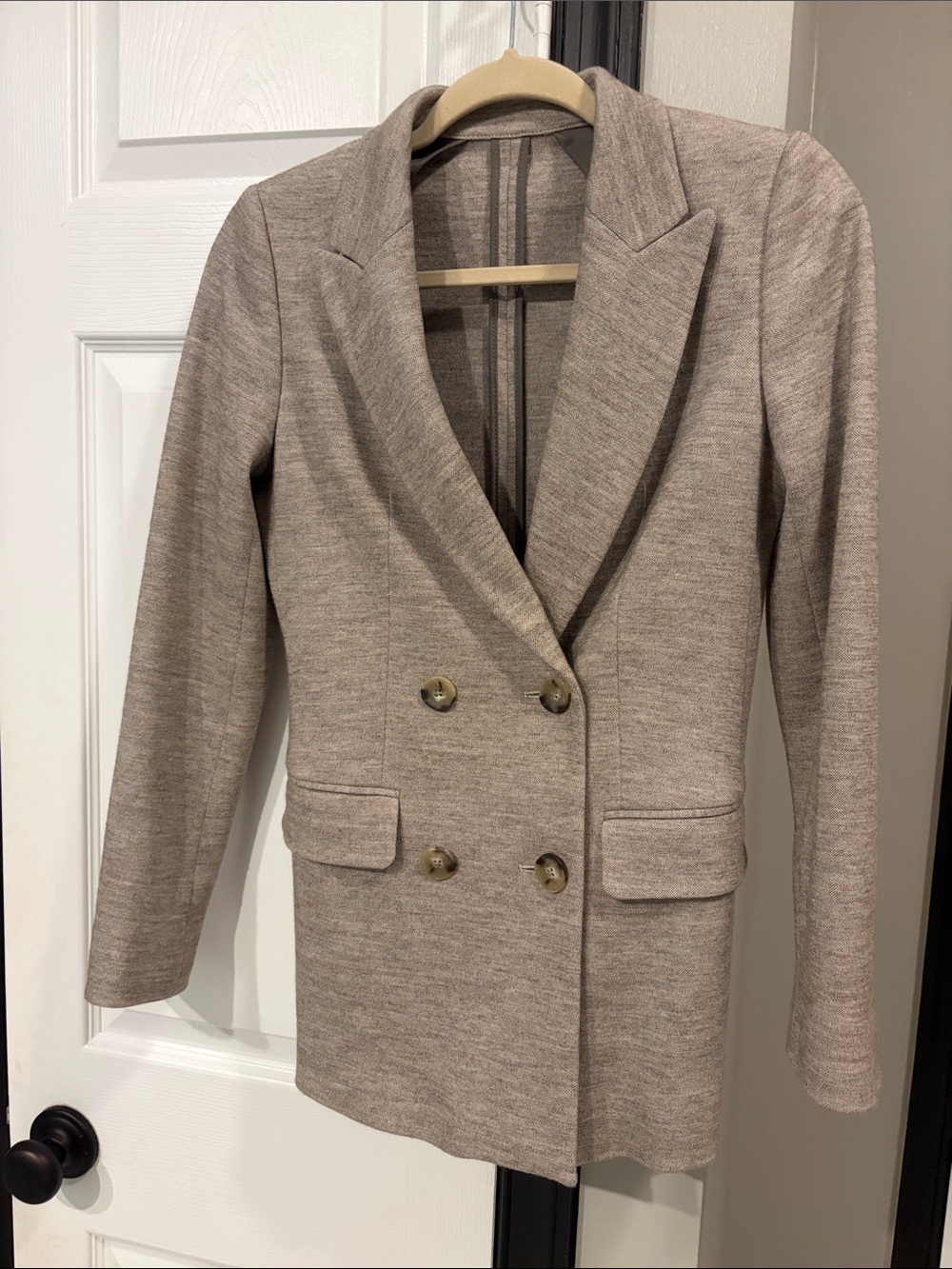 Massimo Dutti Women's Double-Breasted Taupe Blazer Jacket